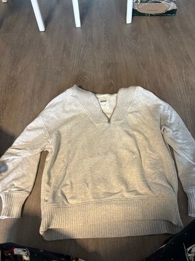 Aerie Cozy Half-Zip Ribbed Hem Sweater - Light Gray